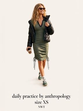 Daily practice by anthropology Dress NWT Active,Ruched Side BalK/Green